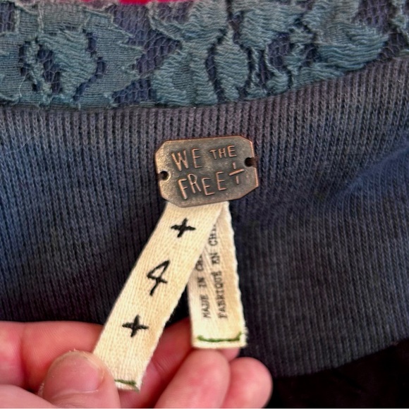 Free People Double Breasted Military Blazer Jacket w/ Lace Panels We The Free - Picture 12 of 13